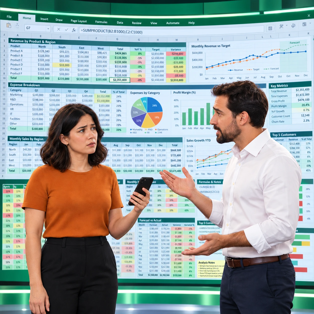 Persona revisando una hoja de cálculo llena de datos